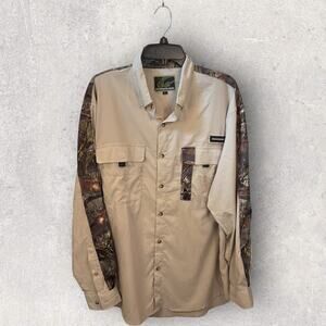 Fishouflage Redfish Shirt Men’s Large Camo Beige Moisture Wicking Fishing Top